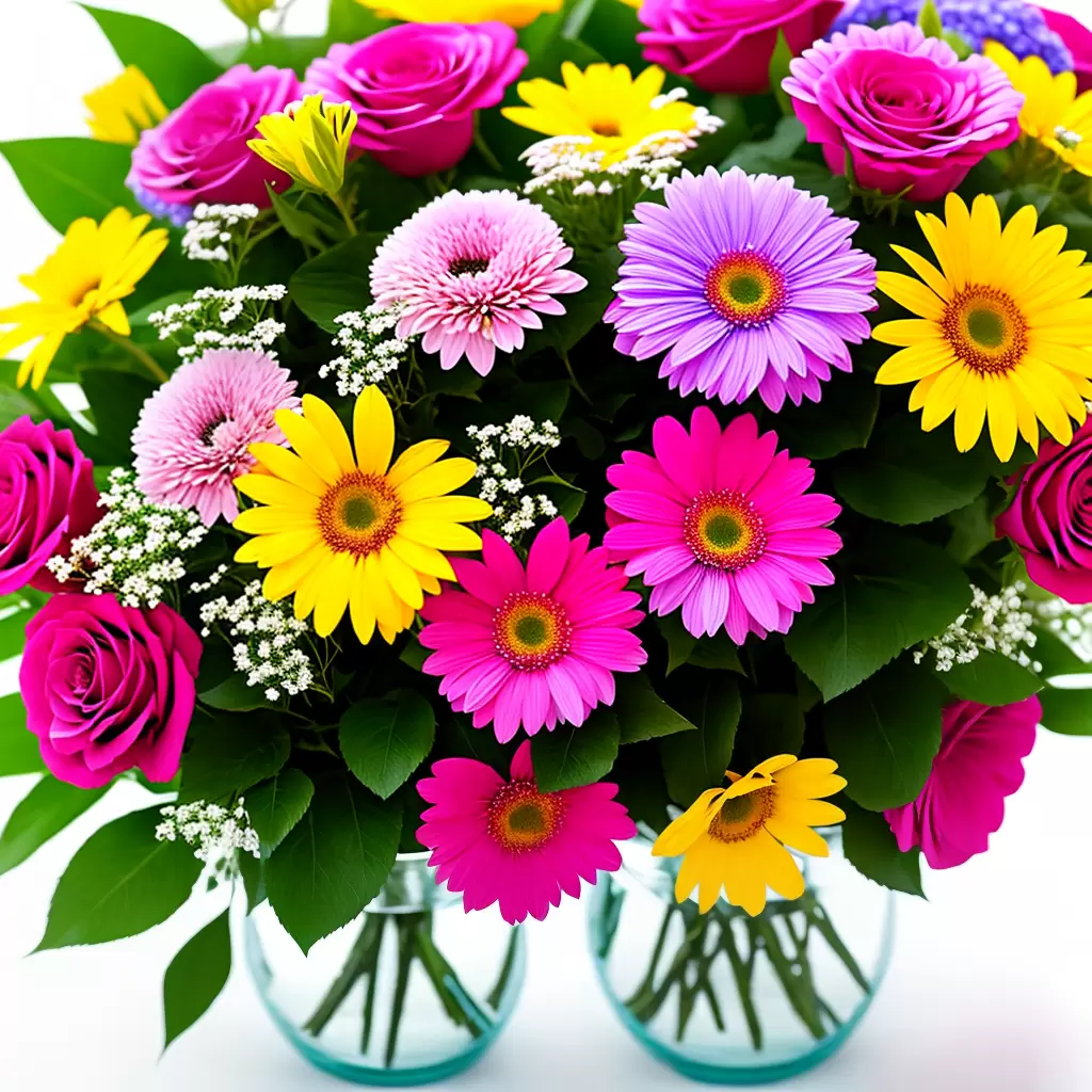 Fotos bouquet colorido flores vidro folhas