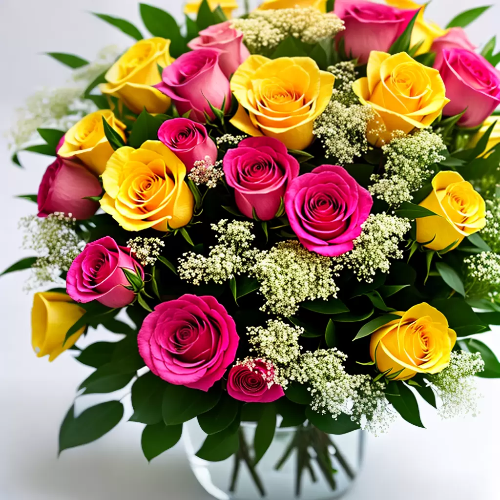 Fotos buque rosas coloridas vidro folhagem