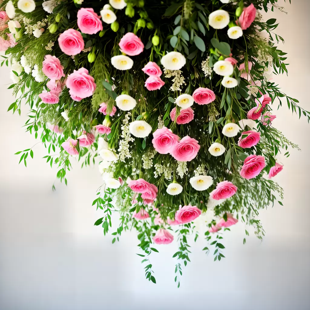 Fotos arranjo floral suspenso rosa branco Fotos arranjo floral suspenso rosa branco