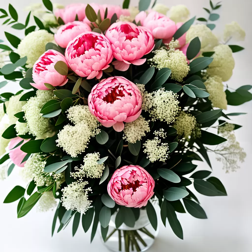 Fotos buque peonias rosa branco eucalipto Fotos buque peonias rosa branco eucalipto