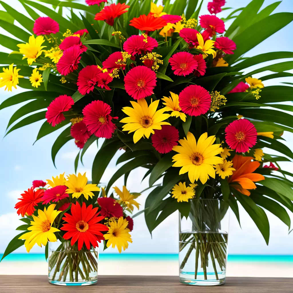 Fotos flores tropicais vibrantes arranjo vase