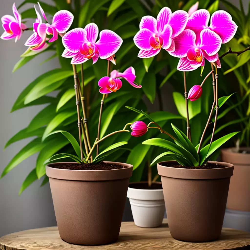 Fotos orquidea rosa potinho terracota folhas