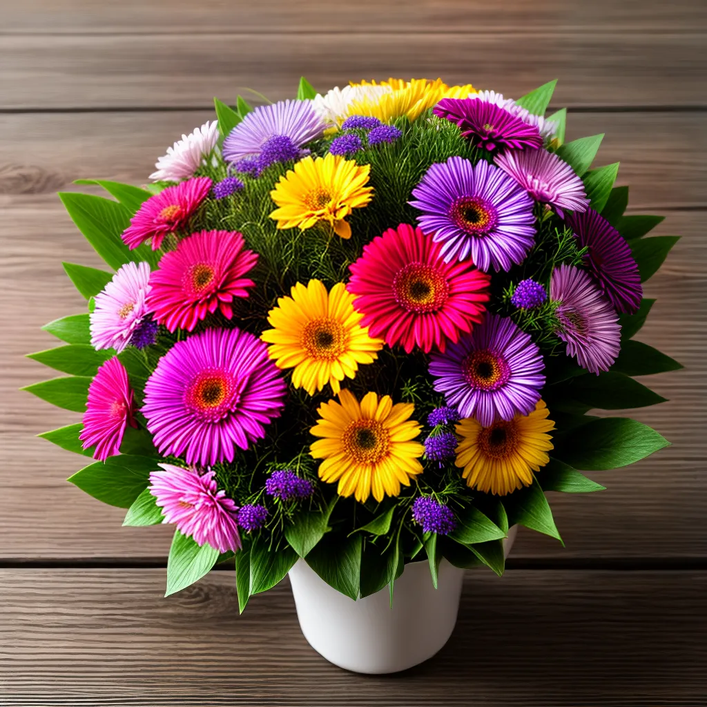 bouquet colorido mesa madeira ambiente
