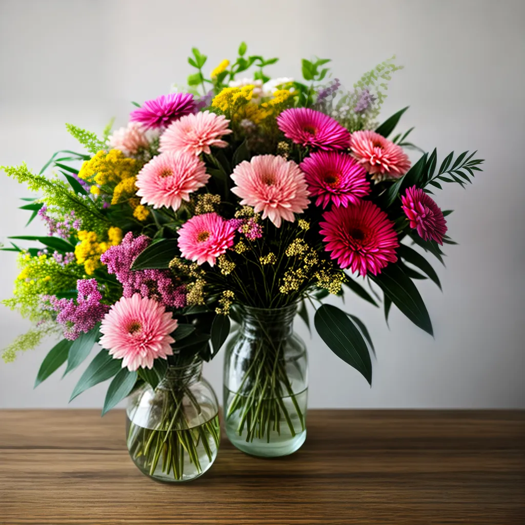 bouquet flores vaso mesa rustica