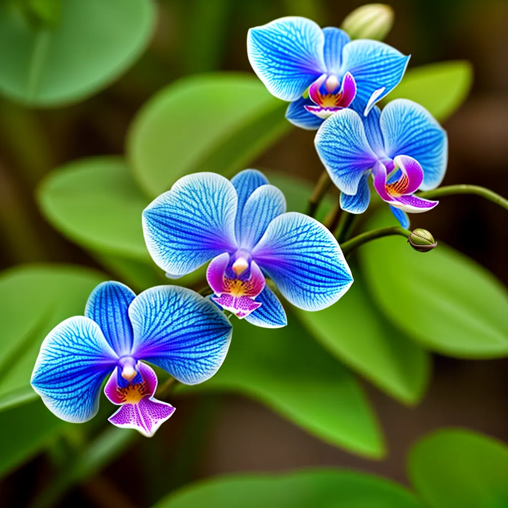 orquidea azul rara detalhes folhagem