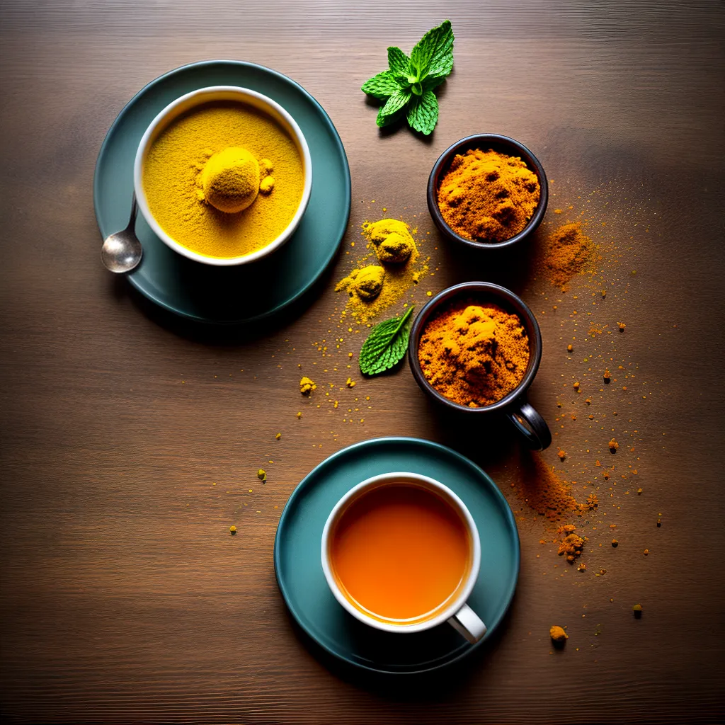 cha curcuma raizes frescas hortela