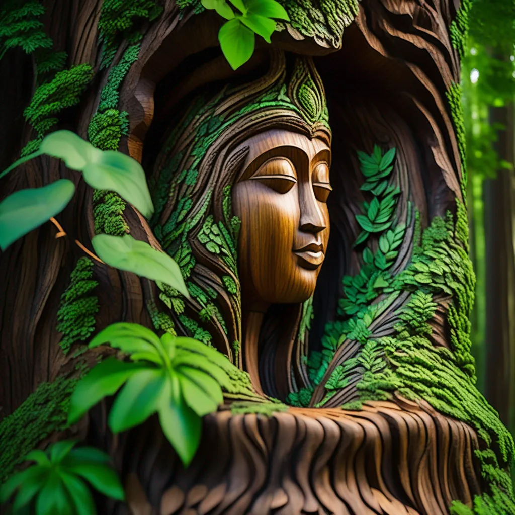 escultura tronco arvore floresta verde