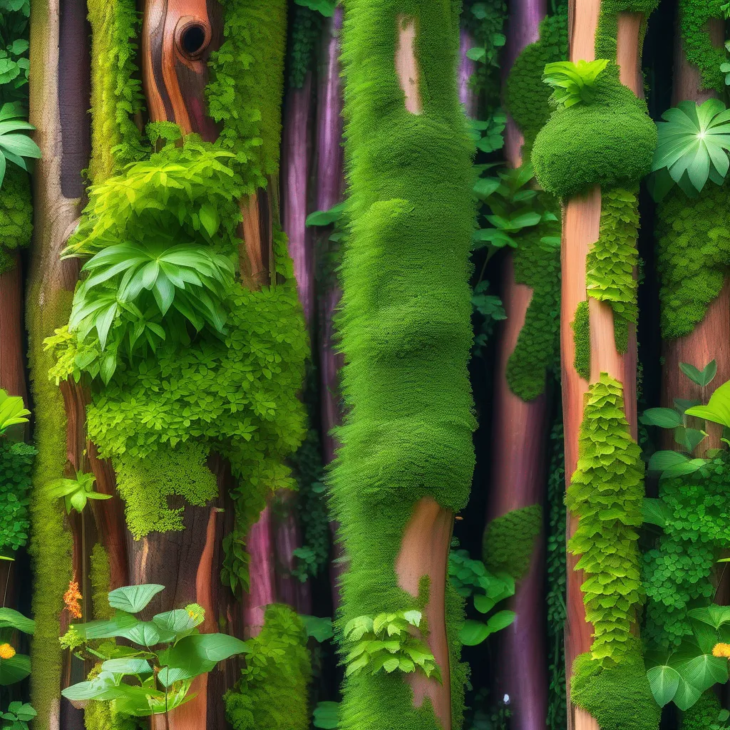 jardim vertical troncos arvores plantas