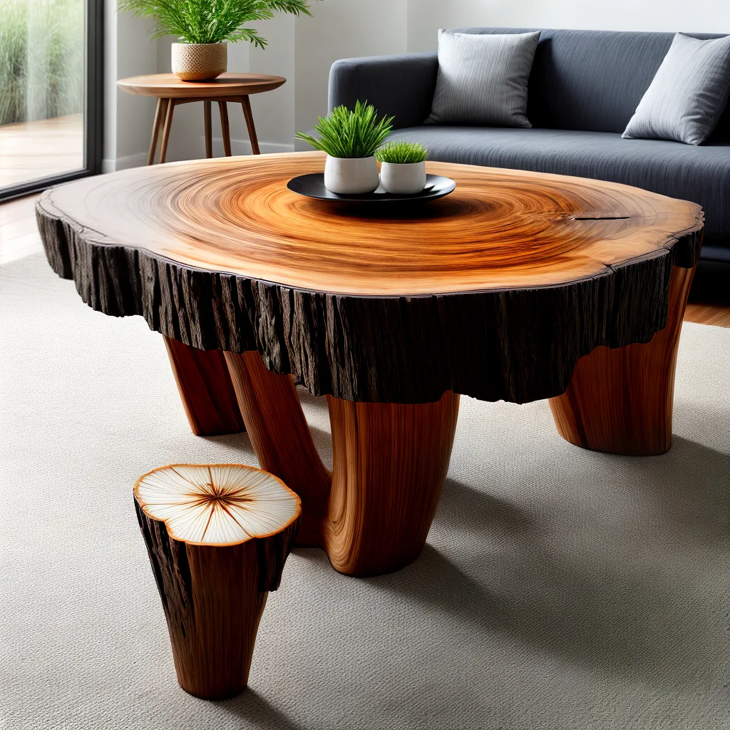 mesa de centro tronco arvore elegante