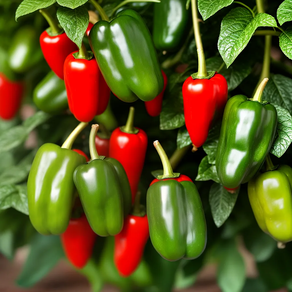 pimenteira folhas verdes pimentoes vermelhos