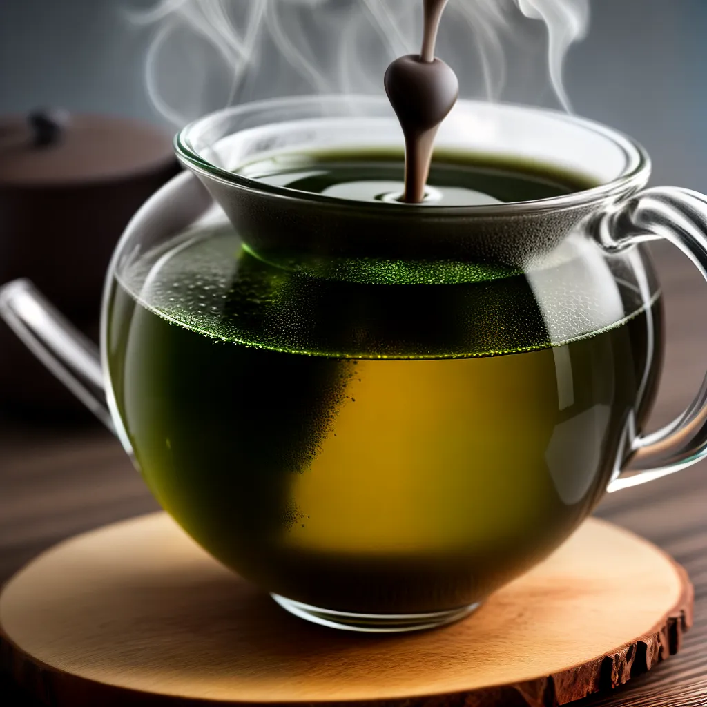 cha verde fumegante mesa madeira