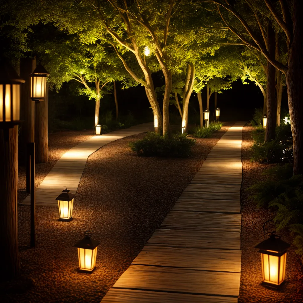 caminho luminarias troncos ar livre