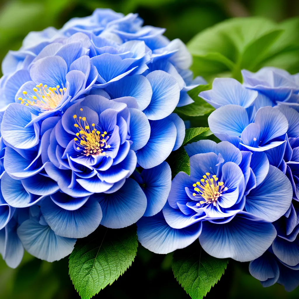 hortensia azul florescente folhas verdes