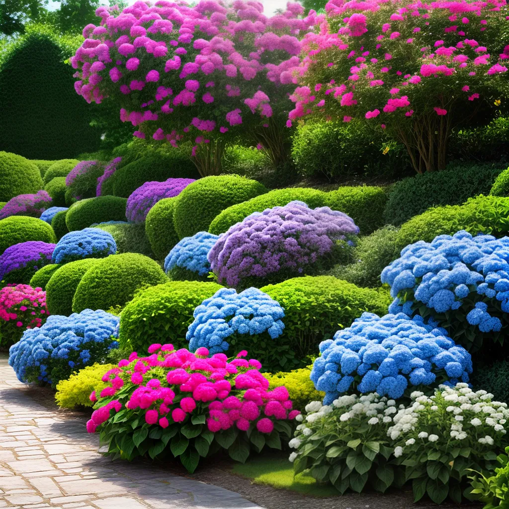 jardim hortensias coloridas folhagem verde