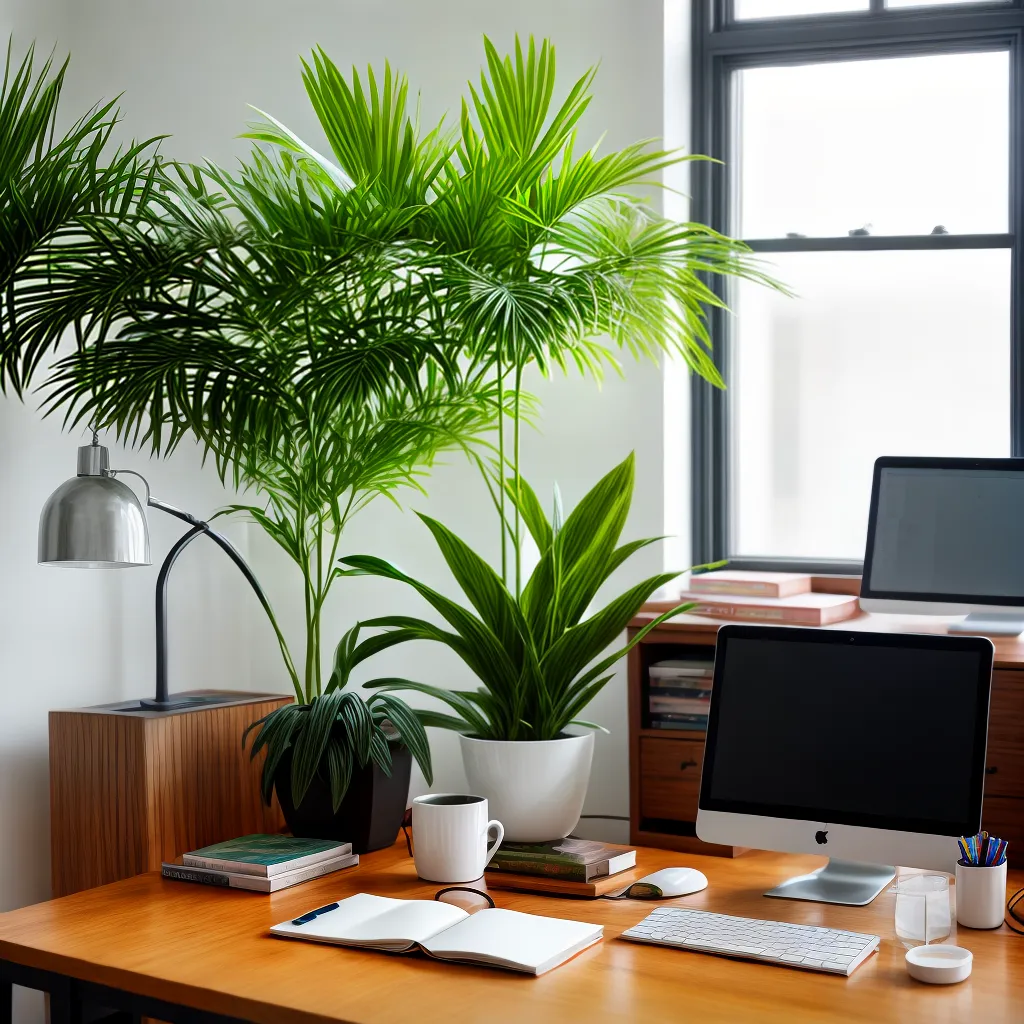escritorio plantas natural acolhedor