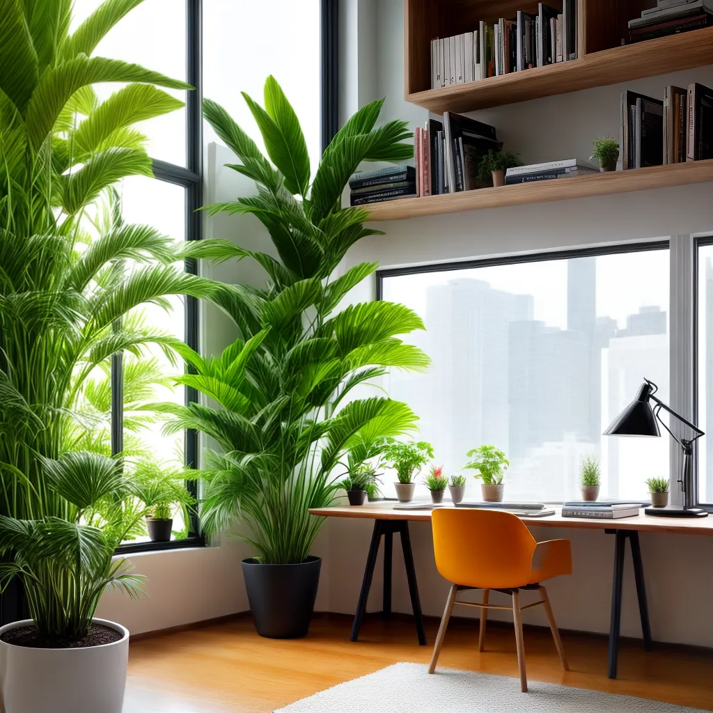 escritorio madeira plantas verdes