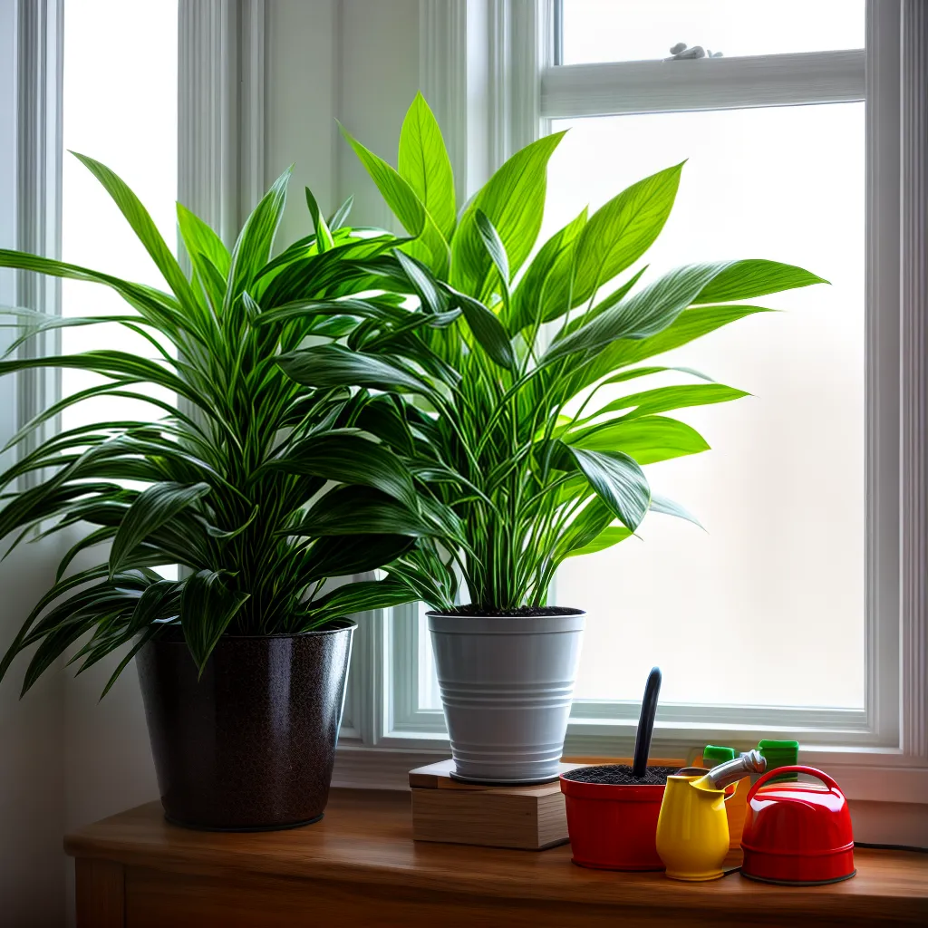 planta verde janela luz ferramentas jardinagem
