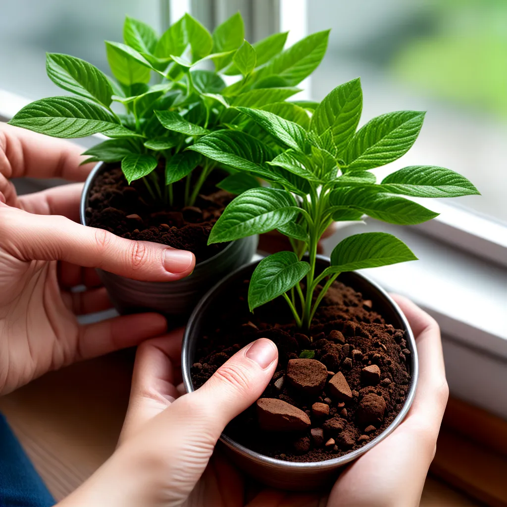 transplante maos plantinha janela
