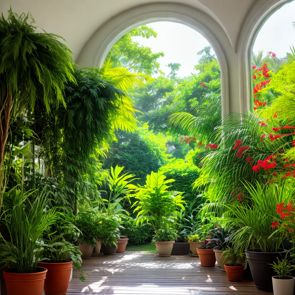 jardim interno verde sol plantas