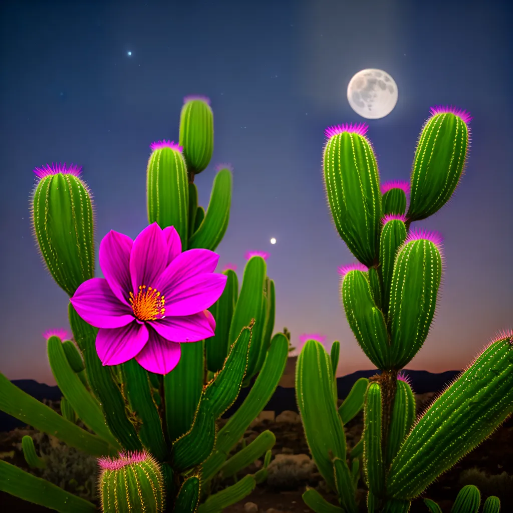 cacto flores noite luar