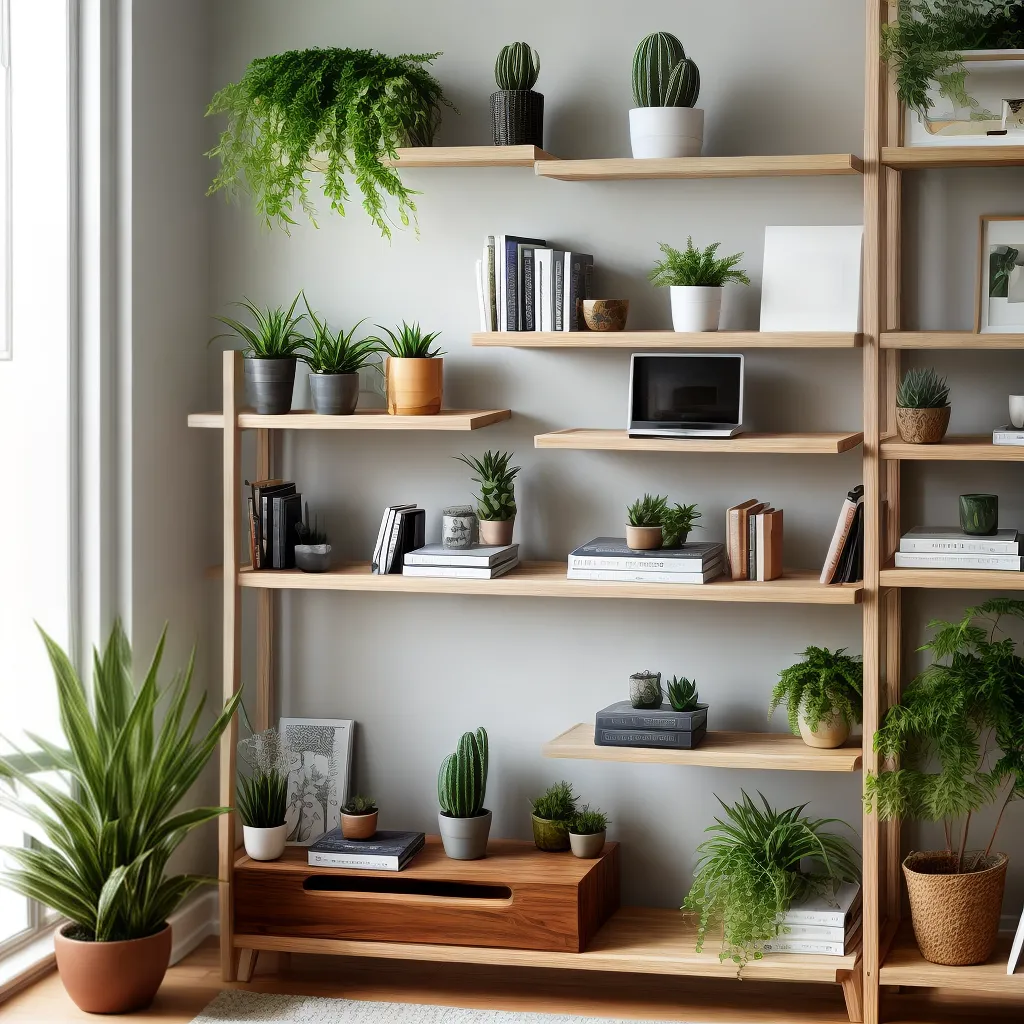 sala minimalista prateleira cactos