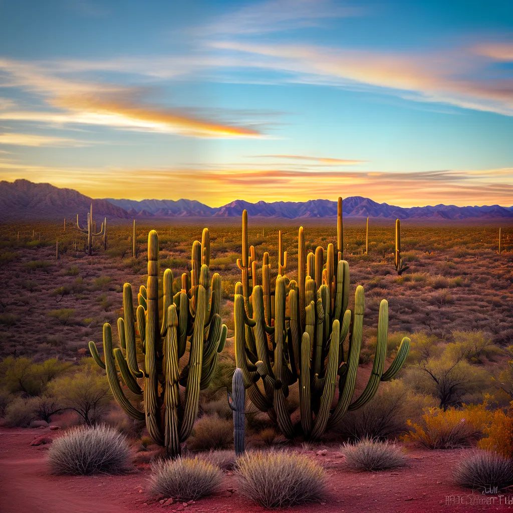 deserto por do sol cactos majestosos deserto por do sol cactos majestosos