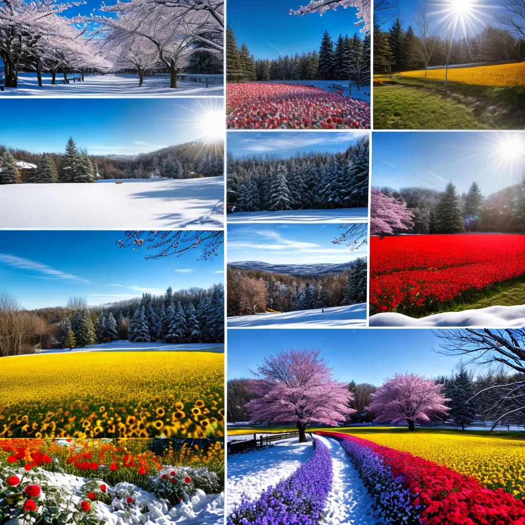 colagem flores estacoes primavera verao outono inverno
