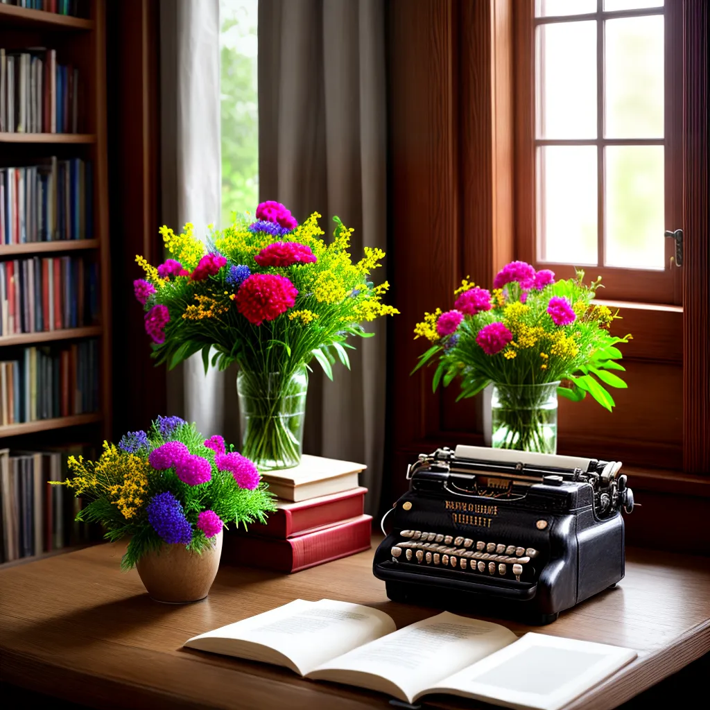 flores livros maquina de escrever 1