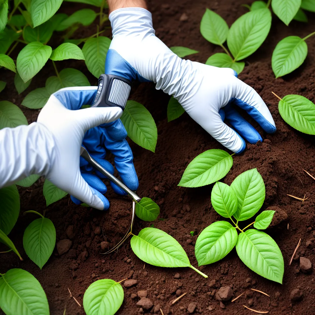 maos luvas jardinagem inspecao inseto