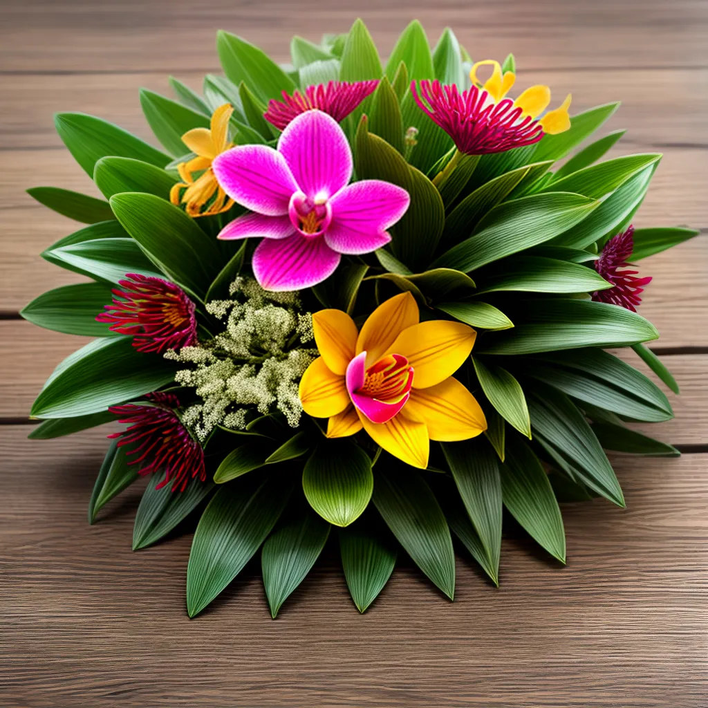 bouquet exotico flores mesa rustica 1