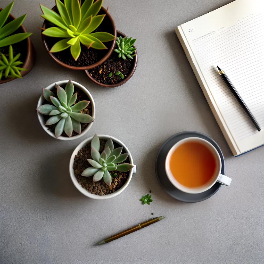 sucesso plantinha mesa caderno cha