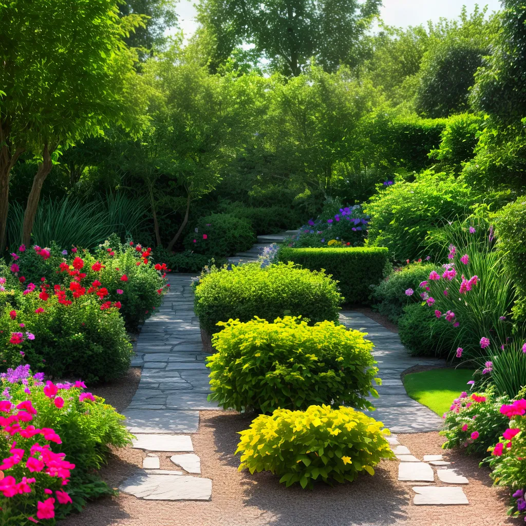 jardim vibrante cercado caminho sol