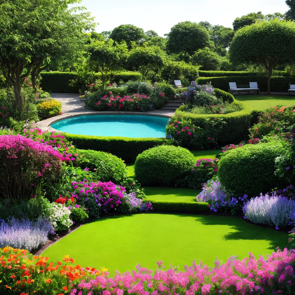 jardim vibrante flores arvores verde