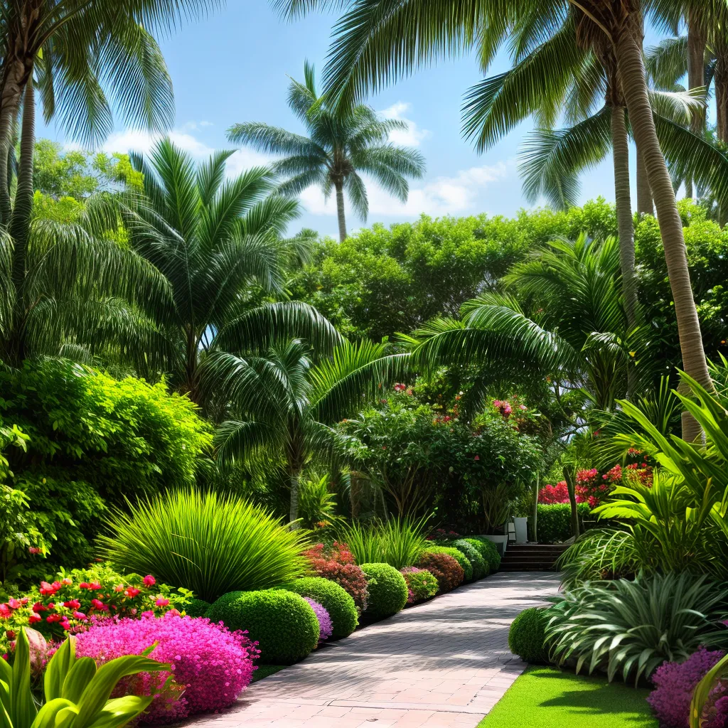 jardim verde variedade palmeiras flores