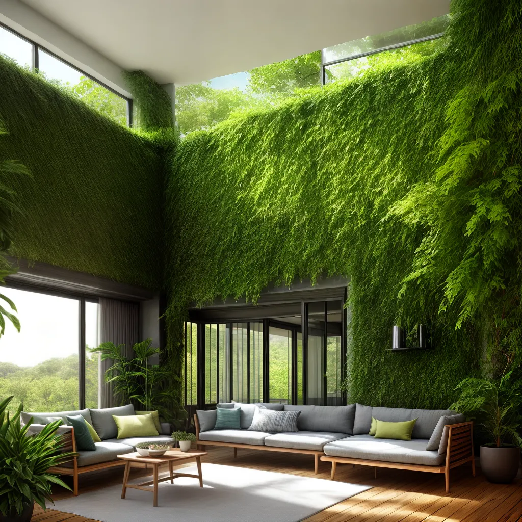 sala estar jardim verde serenidade