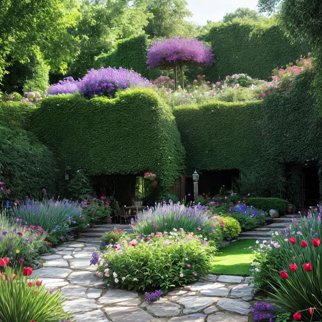 jardim colorido caminho rosas lavanda