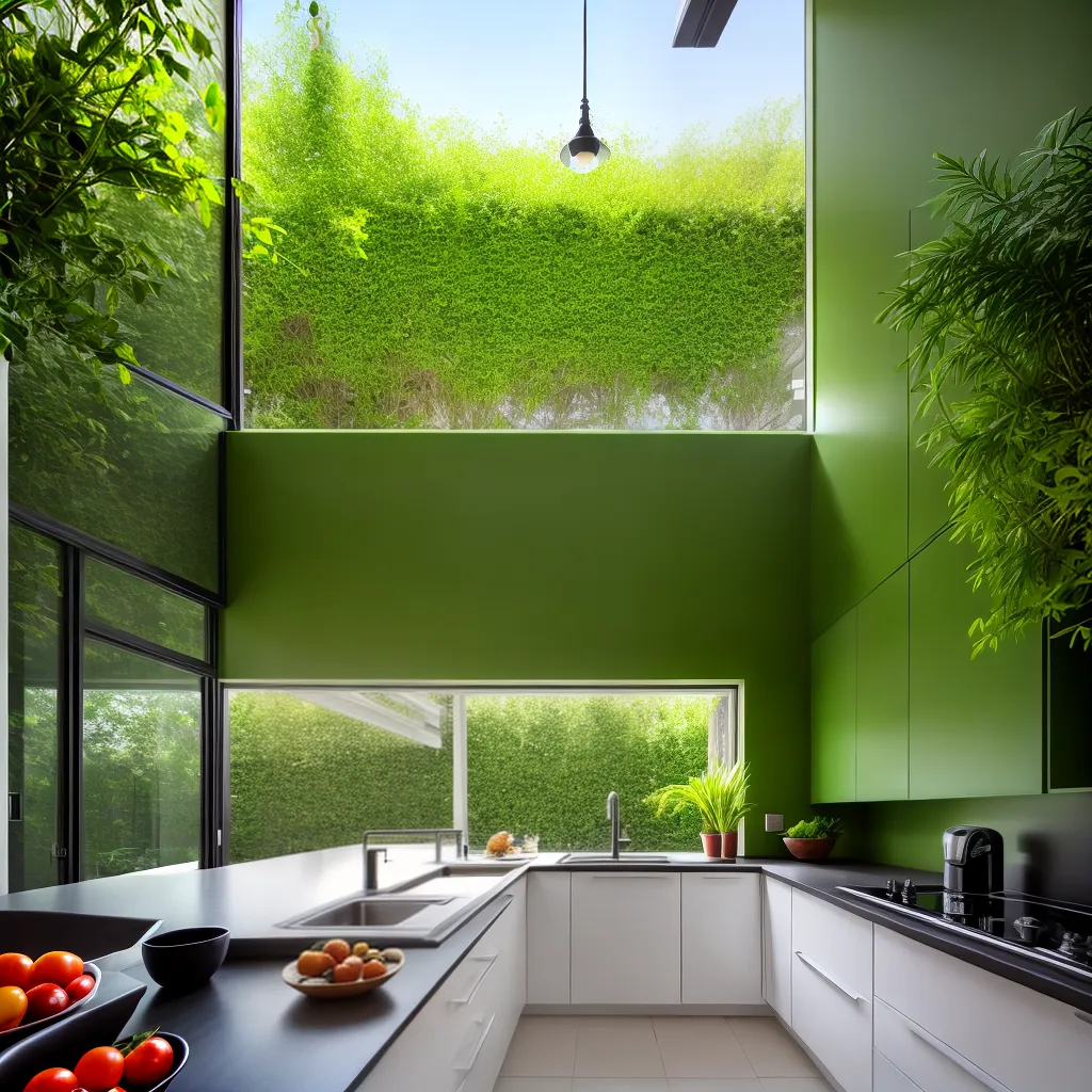 cozinha janela jardim verde