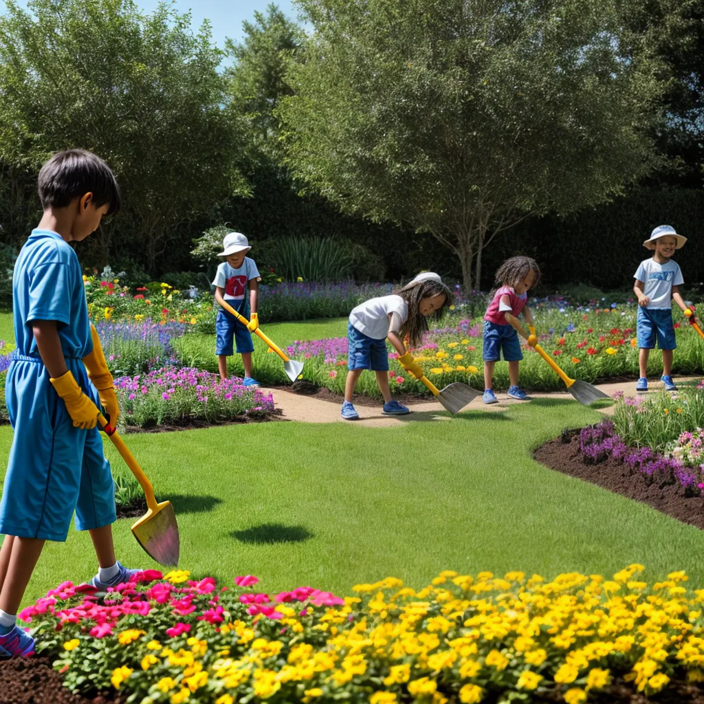 criancas jardinagem plantando flores
