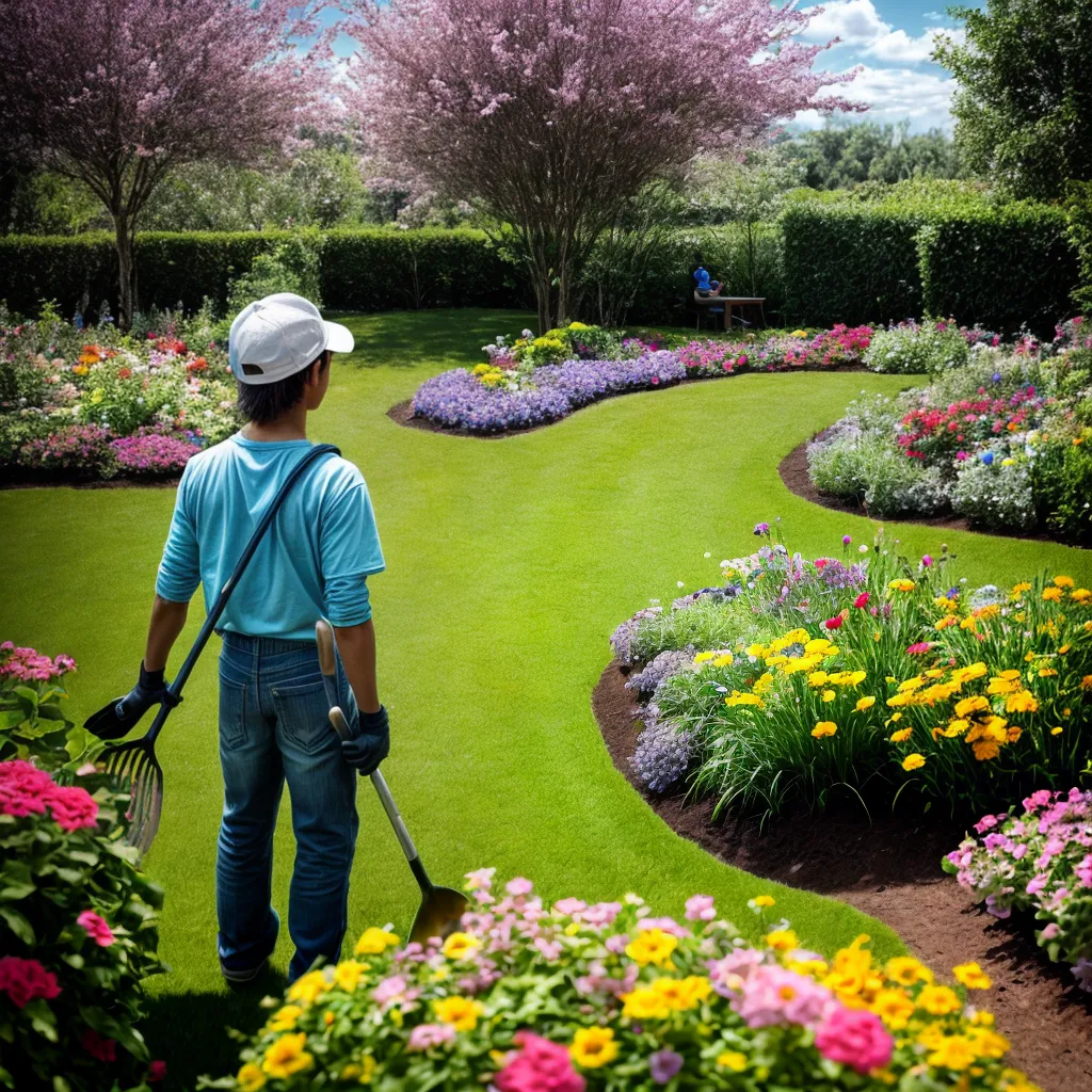 jovem jardineiro plantando flores coloridas