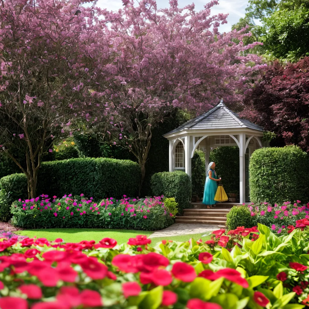 jardim colorido caminho gazebo jardinagem