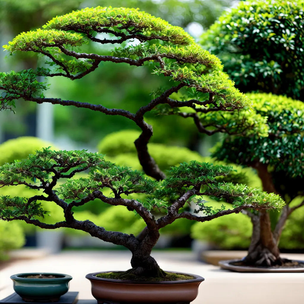 bonsai vibrante poda folhas verdes