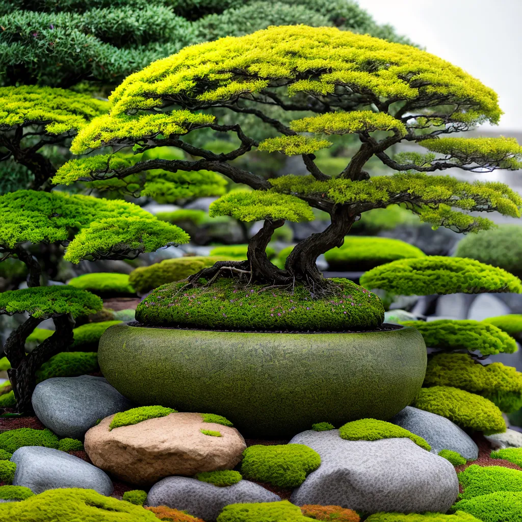kusamono arranjo moss flores bonsai