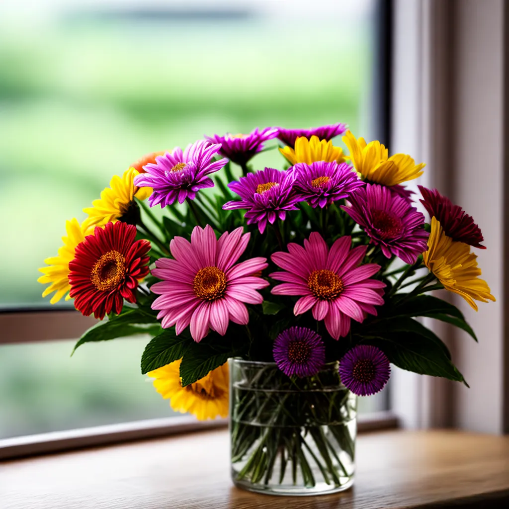 bouquet colorido mesa sol flores