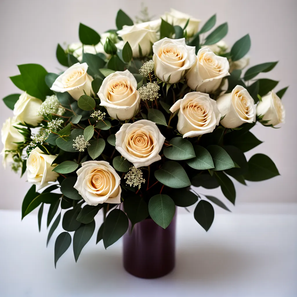 bouquet rosas brancas eucalipto minimalista
