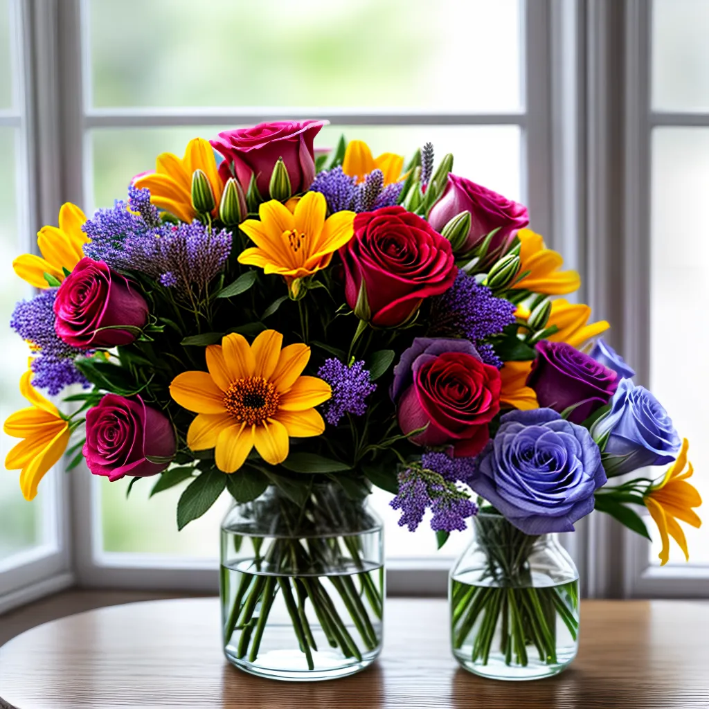 bouquet flores vibrantes vaso madeira
