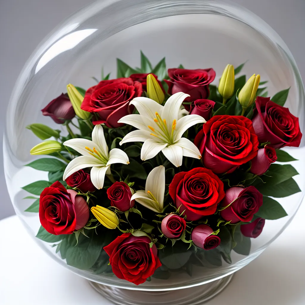 buque rosas lirios vidro encanto buque rosas lirios vidro encanto