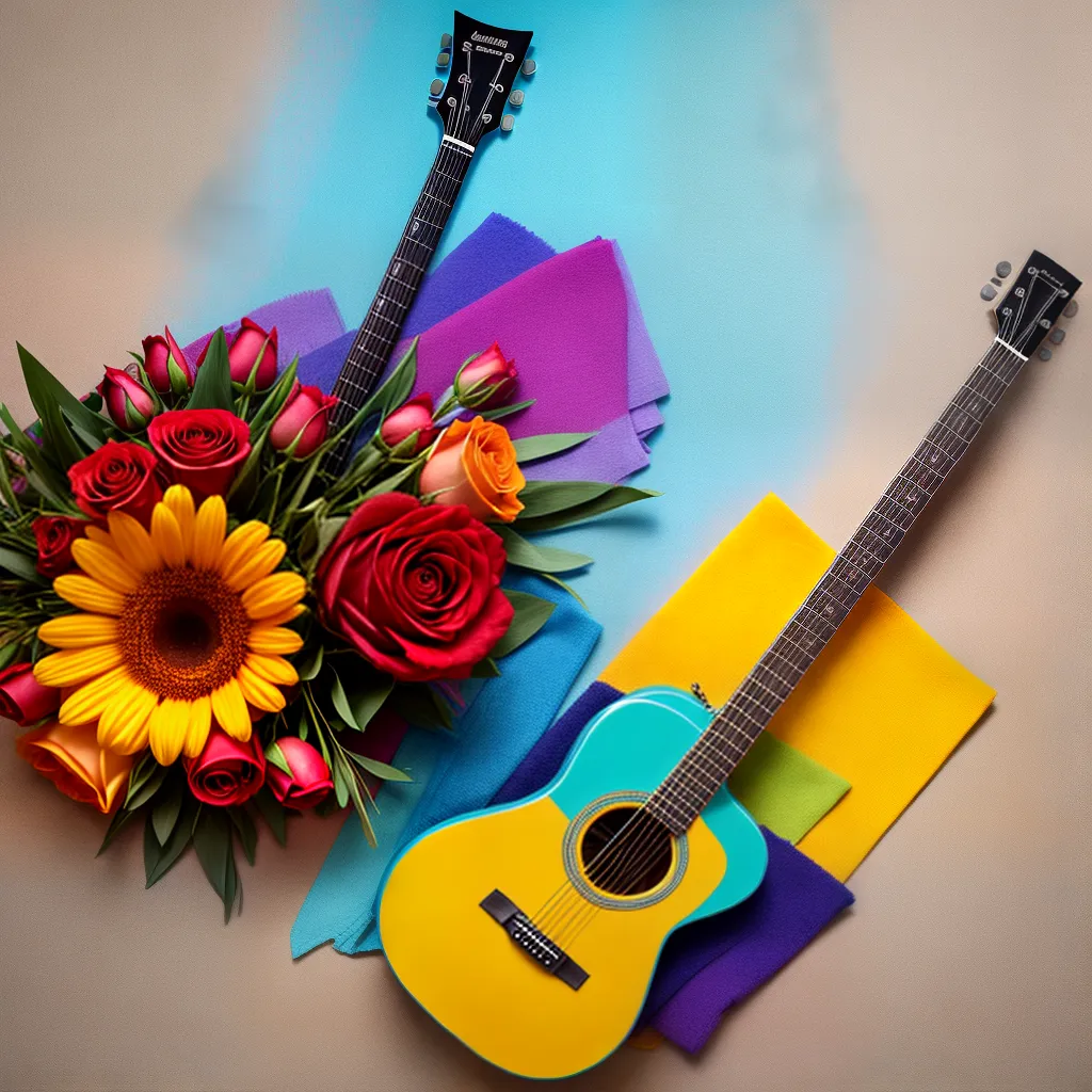 buque guitarra rosas dalias tulipas