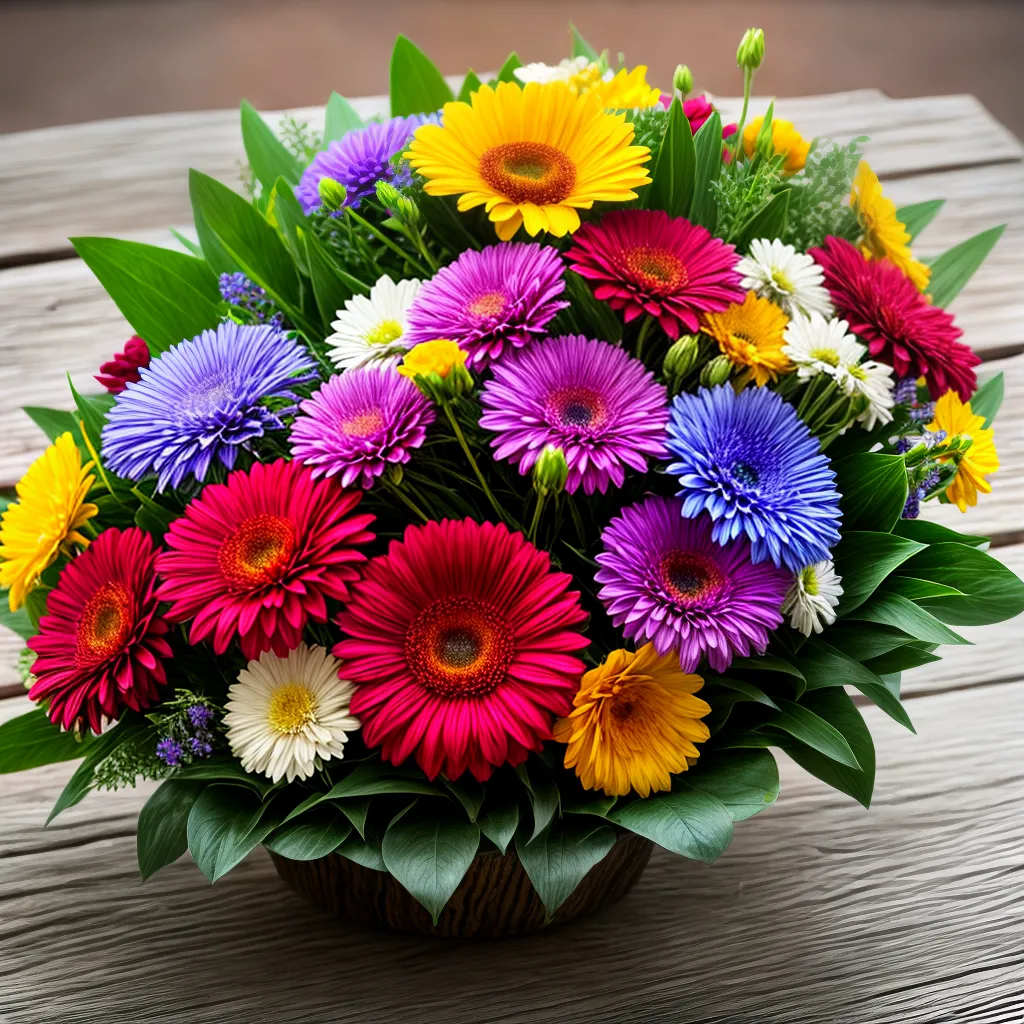 bouquet flores mesa rustica alegria