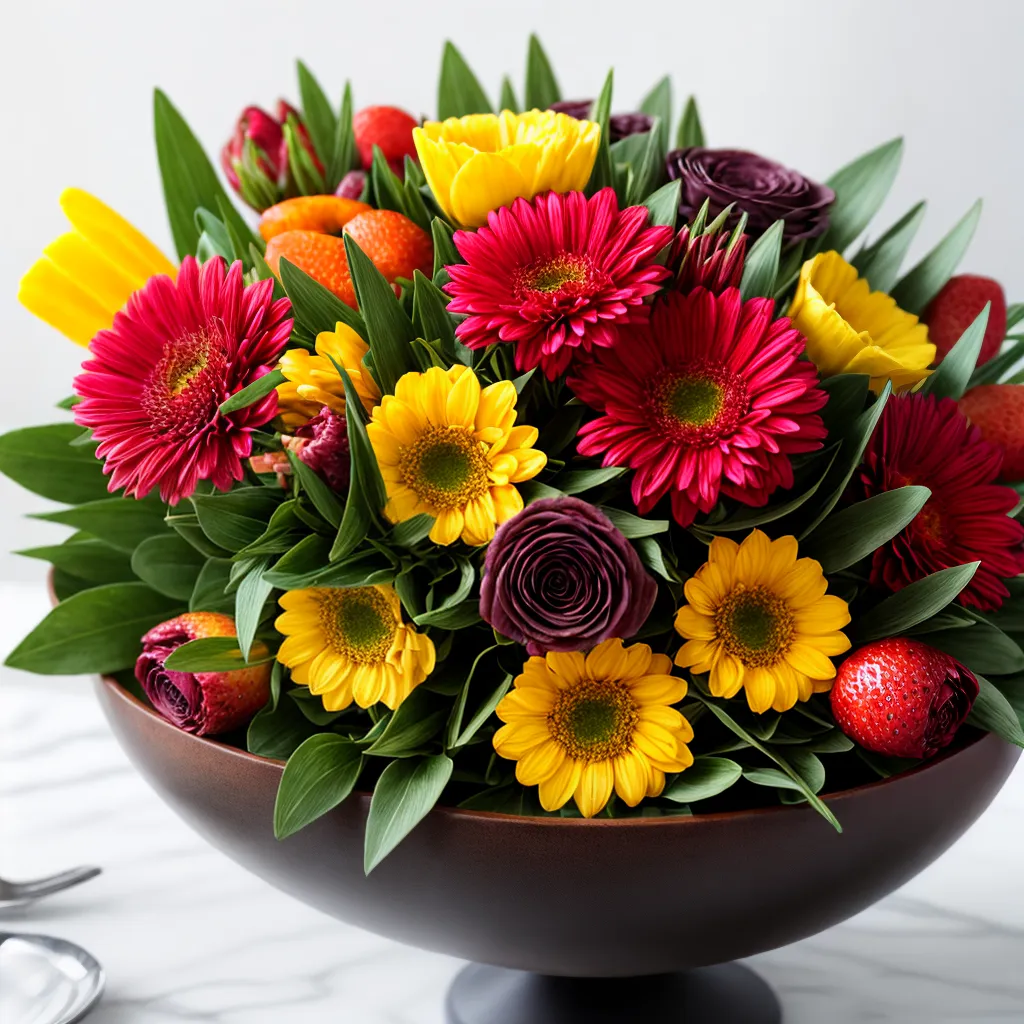 bouquet flores frutas mesa elegante bouquet flores frutas mesa elegante