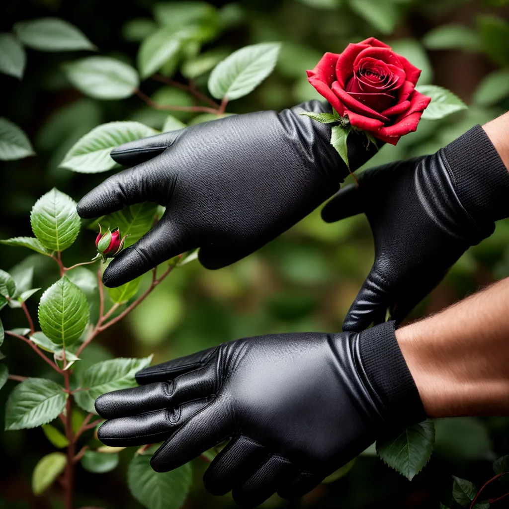 maos luvas jardim rosa vermelha mancha